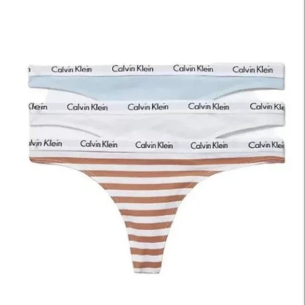 Women Calvin Klein Carousel 3-Pack Thong Panty Cotton Stretch Size Large - NEW